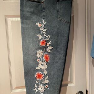 Lane Bryant Blue Jeans with Floral Embroidery